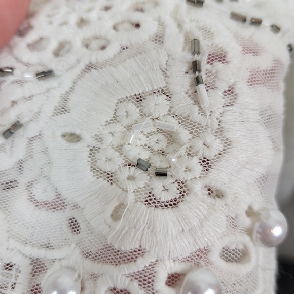 Roaman's Embellished Mesh Overlay Tunic Top Size 22W Ivory Lace Pearl Sheer - Picture 16 of 16